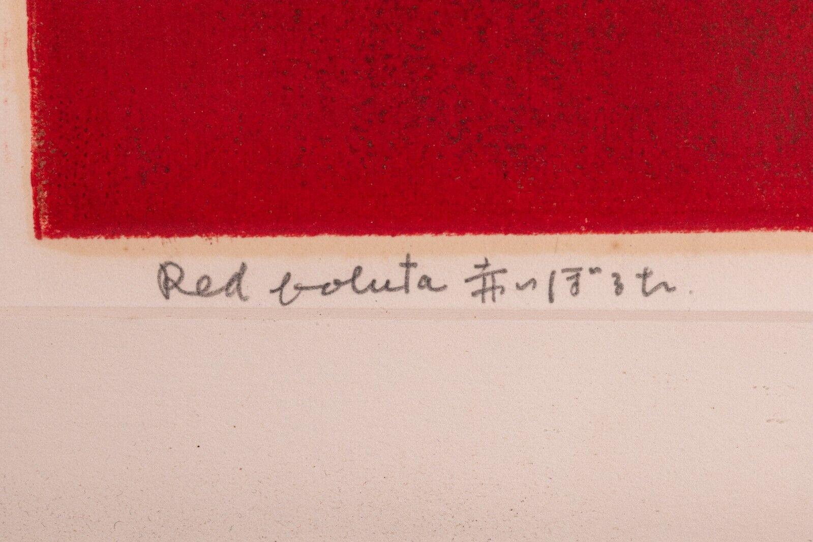Mid-20th Century Hiroyuki Tajima Red Boluta Signed Contemporary Color Woodblock 25/50 Framed 1969