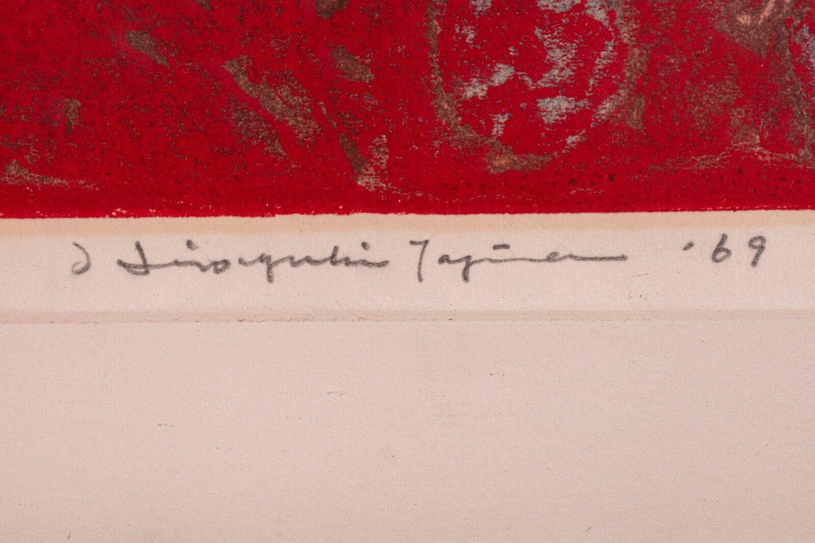 Hiroyuki Tajima Red Boluta Signed Contemporary Color Woodblock 25/50 Framed 1969 1