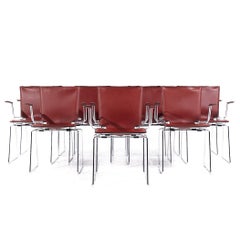 Hiroyuki Toyoda for ICF Mid Century Leather and Chrome Dining Chairs - Set of 12