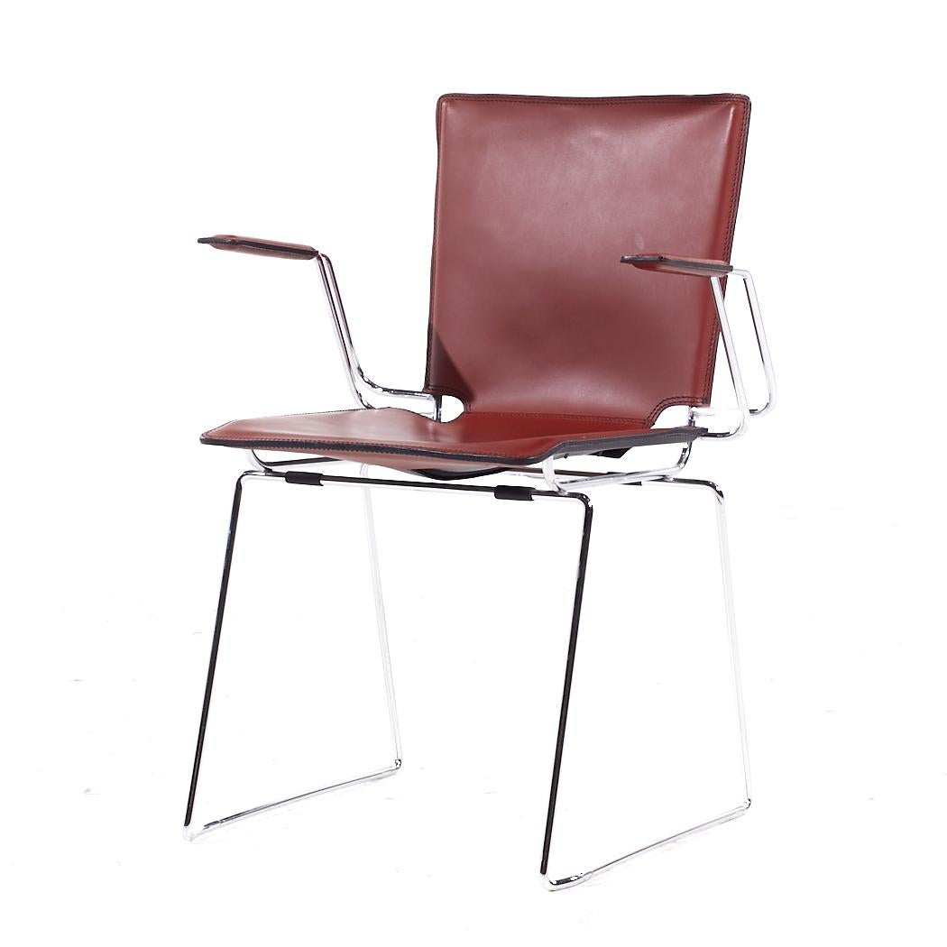 Late 20th Century Hiroyuki Toyoda for ICF Mid Century Leather and Chrome Dining Chairs - Set of 12 For Sale