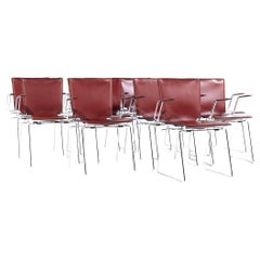 Hiroyuki Toyoda pour ICF Chaises de salle à manger en cuir et chrome du milieu du siècle - Lot de 12