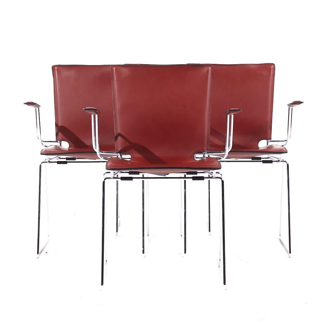 Hiroyuki Toyoda for ICF Mid Century Leather and Chrome Dining Chairs - Set of 4

Each chair measures: 22.5 wide x 21.5 deep x 31.5 inches high, with a seat height/chair clearance of 17.5 inches

All pieces of furniture can be had in what we call
