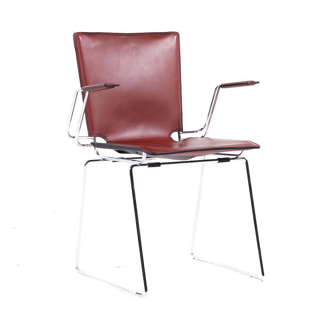 Italian Hiroyuki Toyoda for ICF Mid Century Leather and Chrome Dining Chairs - Set of 4 For Sale