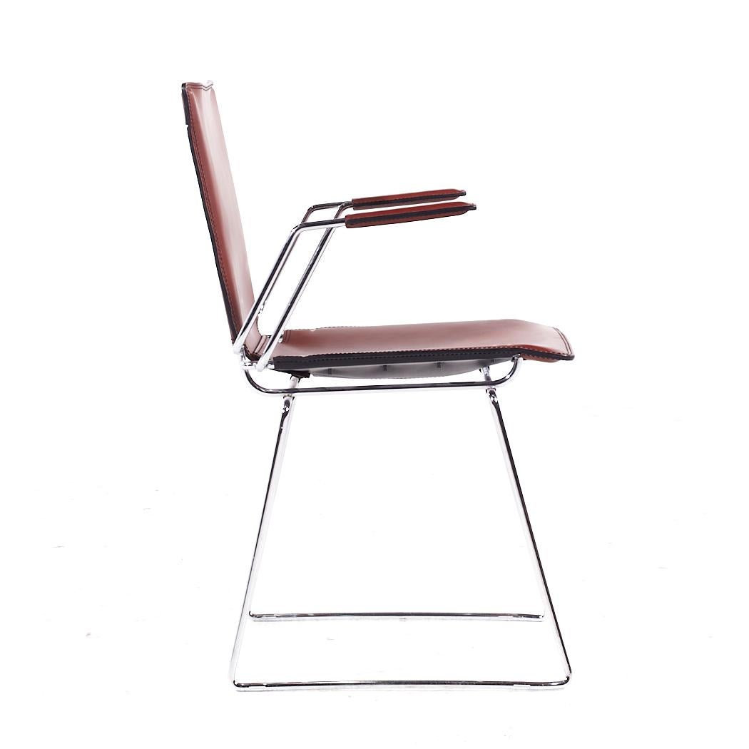 Hiroyuki Toyoda for ICF Mid Century Leather and Chrome Dining Chairs - Set of 4 For Sale 1