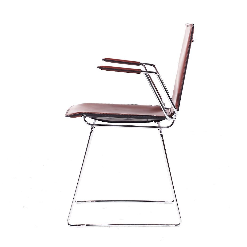 Hiroyuki Toyoda for ICF Mid Century Leather and Chrome Dining Chairs - Set of 4 For Sale 3