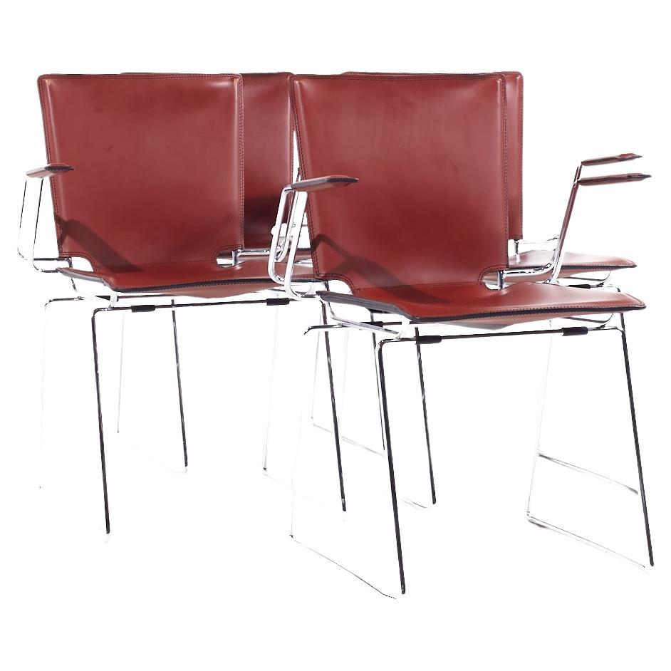 Hiroyuki Toyoda for ICF Mid Century Leather and Chrome Dining Chairs - Set of 4 For Sale