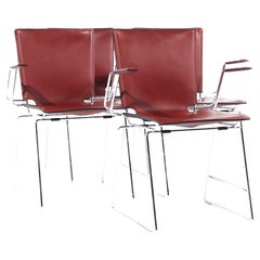 Hiroyuki Toyoda for ICF Mid Century Leather and Chrome Dining Chairs - Set of 4