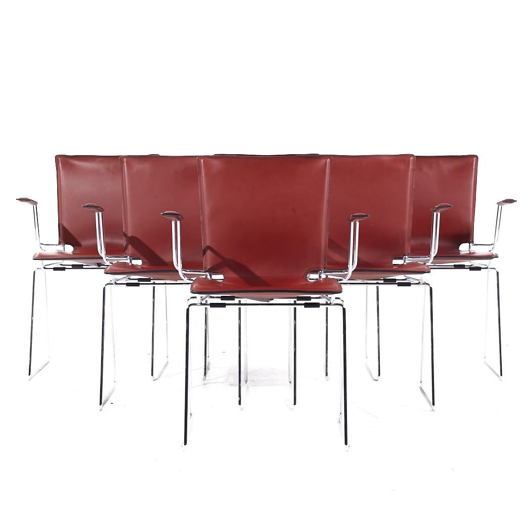 Hiroyuki Toyoda for ICF Mid Century Leather and Chrome Dining Chairs - Set of 6

Each chair measures: 22.5 wide x 21.5 deep x 31.5 inches high, with a seat height/chair clearance of 17.5 inches

All pieces of furniture can be had in what we call