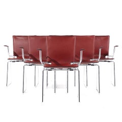 Hiroyuki Toyoda for ICF Mid Century Leather and Chrome Dining Chairs - Set of 6