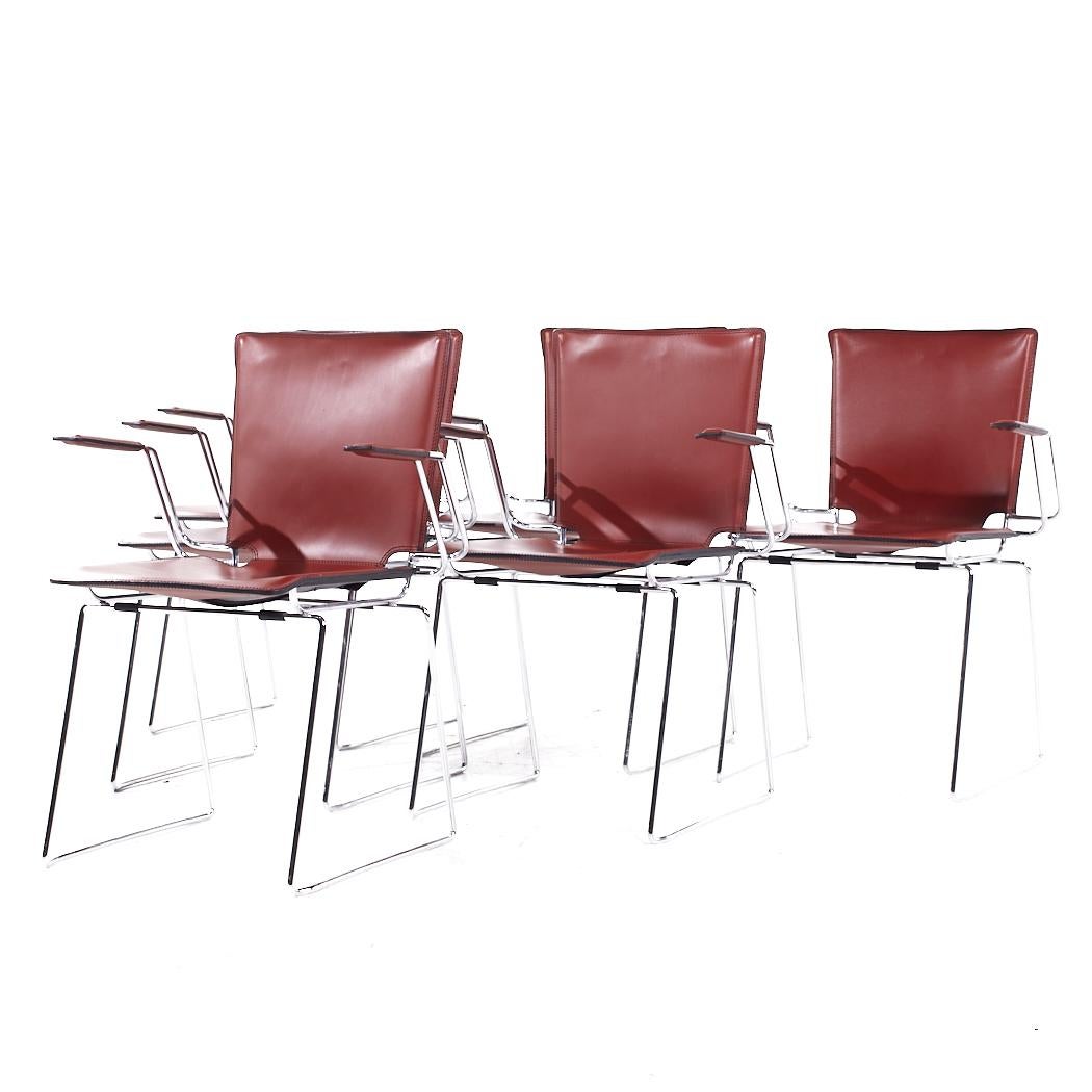 Mid-Century Modern Hiroyuki Toyoda for ICF Mid Century Leather and Chrome Dining Chairs - Set of 6 For Sale