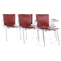 Vintage Hiroyuki Toyoda for ICF Mid Century Leather and Chrome Dining Chairs - Set of 6