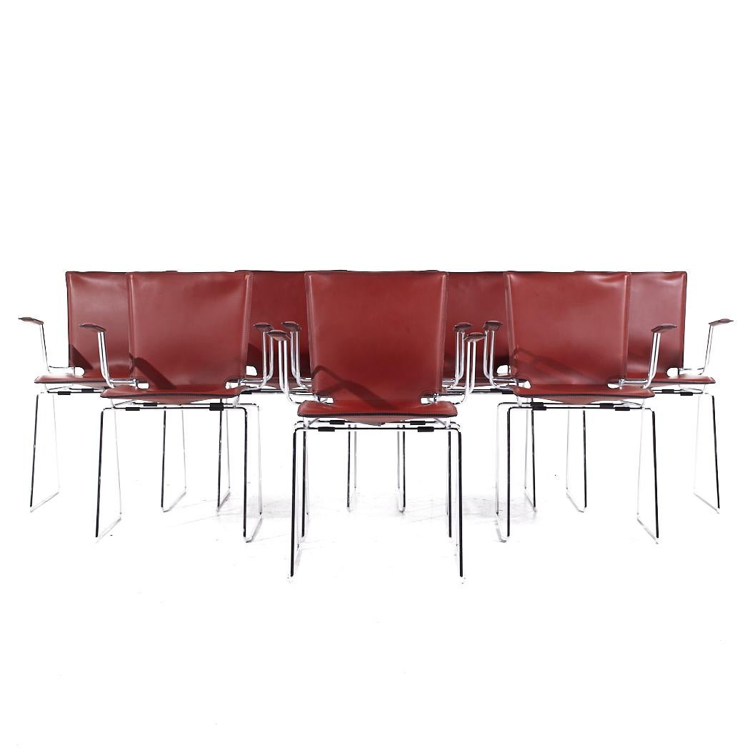 Hiroyuki Toyoda for ICF Mid Century Leather and Chrome Dining Chairs - Set of 8

Each chair measures: 22.5 wide x 21.5 deep x 31.5 inches high, with a seat height/chair clearance of 17.5 inches

All pieces of furniture can be had in what we call