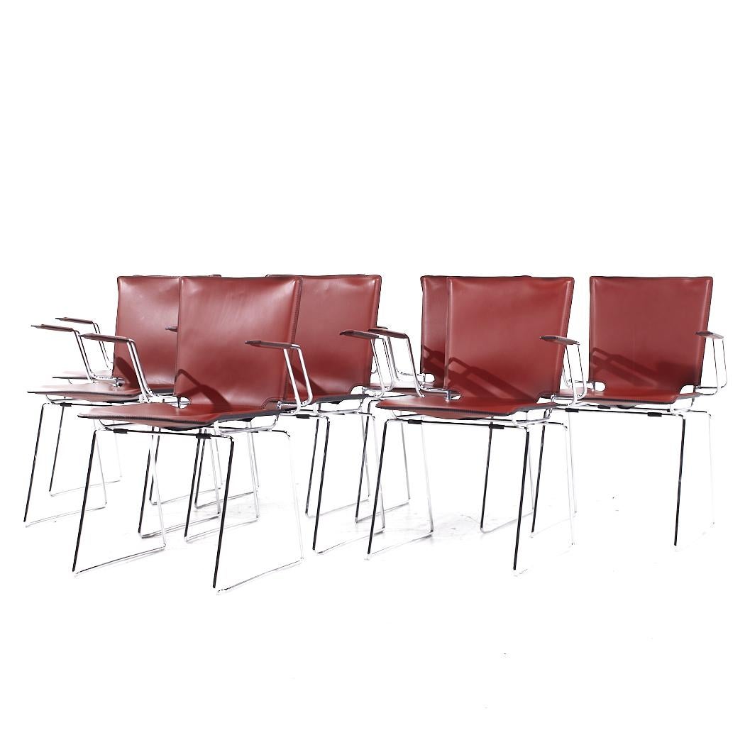 Mid-Century Modern Hiroyuki Toyoda for ICF Mid Century Leather and Chrome Dining Chairs - Set of 8