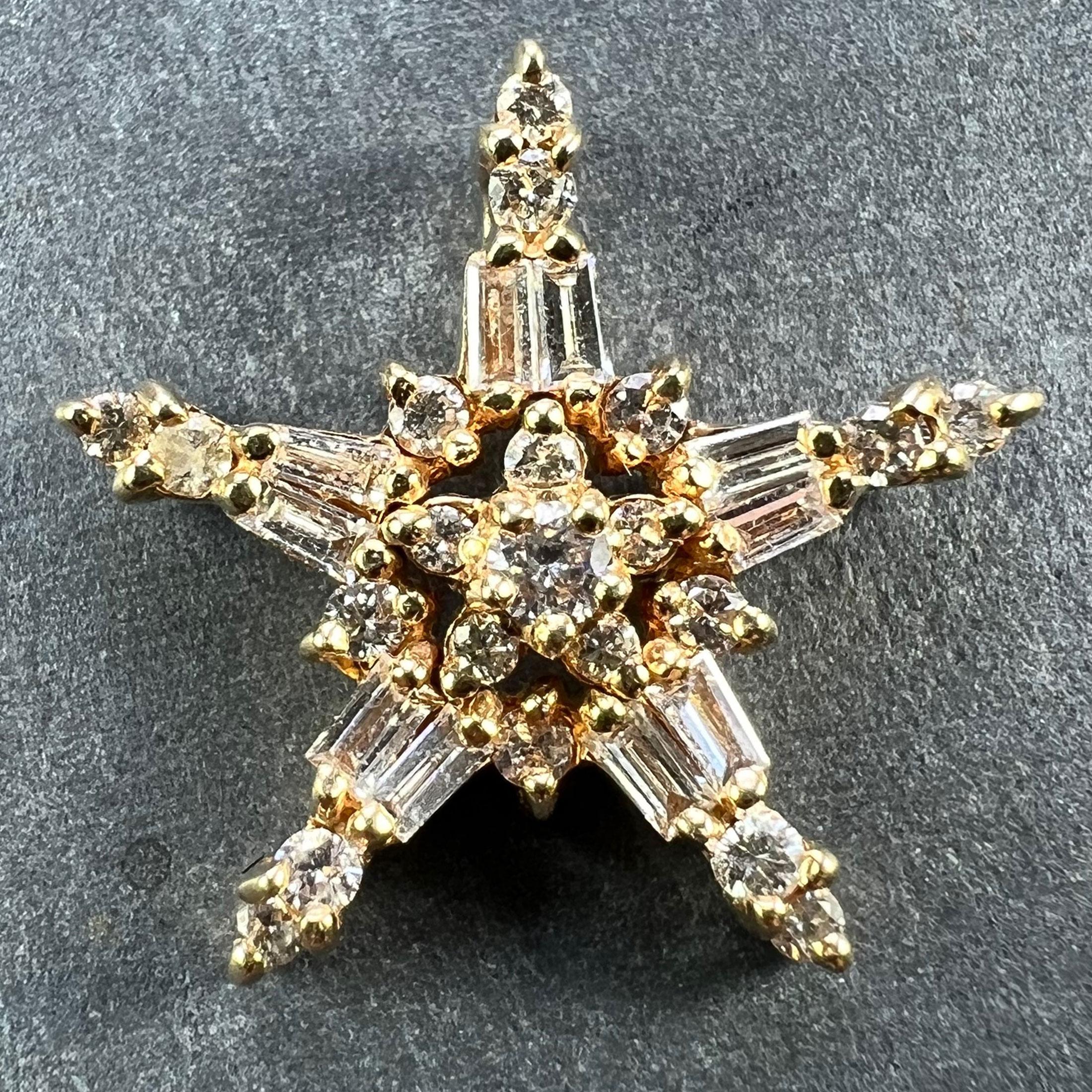 Tapered Baguette Hirsch & Oppenheimer Diamond Star 14K Yellow Gold Christmas Pendant For Sale