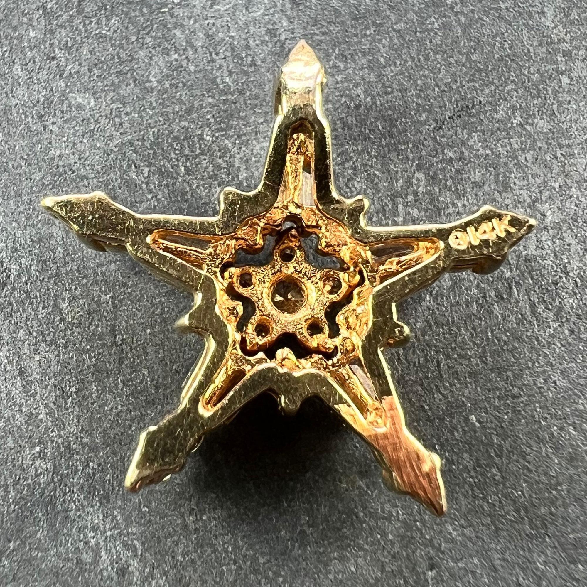 Hirsch & Oppenheimer Diamond Star 14K Yellow Gold Christmas Pendant In Good Condition For Sale In London, GB