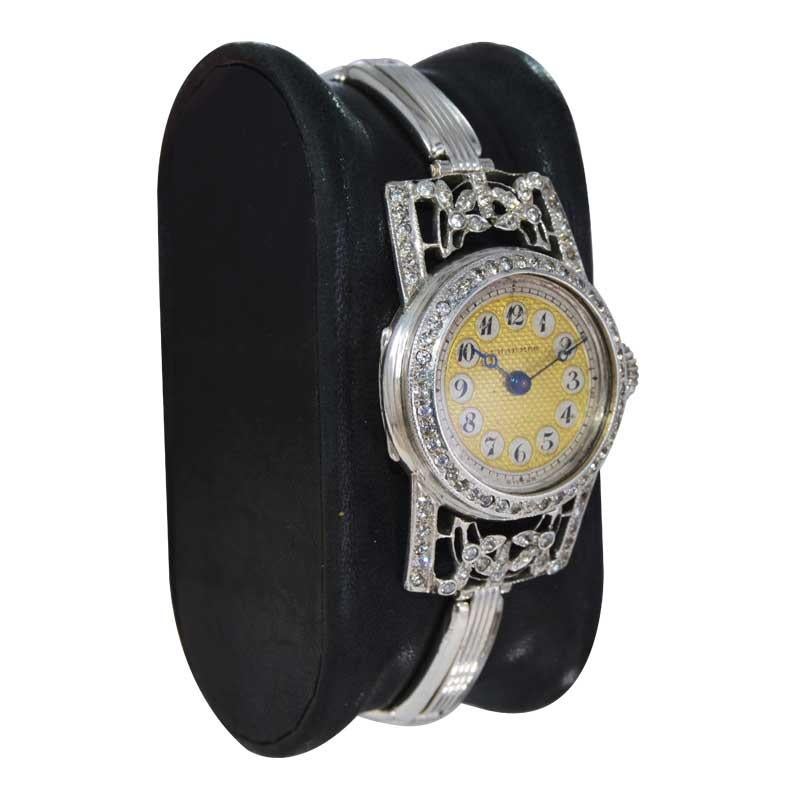 Montre-bracelet Hirsch Watch Company en argent et diamants, c. 1900 Excellent état - En vente à Long Beach, CA