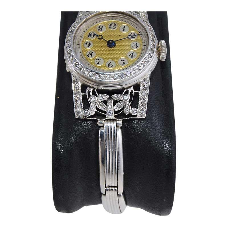 Art Nouveau Hirsch Watch Company Silver with Diamonds Early Wrist Watch, circa 1900's For Sale