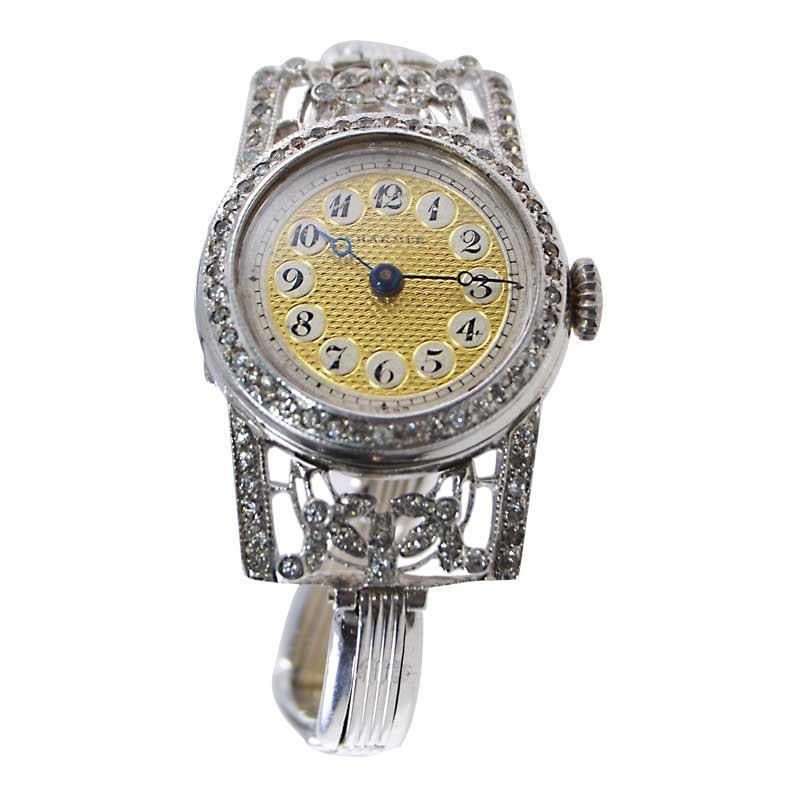 Women's Hirsch Watch Company Silver with Diamonds Early Wrist Watch, circa 1900's For Sale