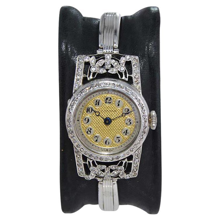 Hirsch Watch Company, Silber mit Diamanten, frühe Armbanduhr, um 1900 im Angebot