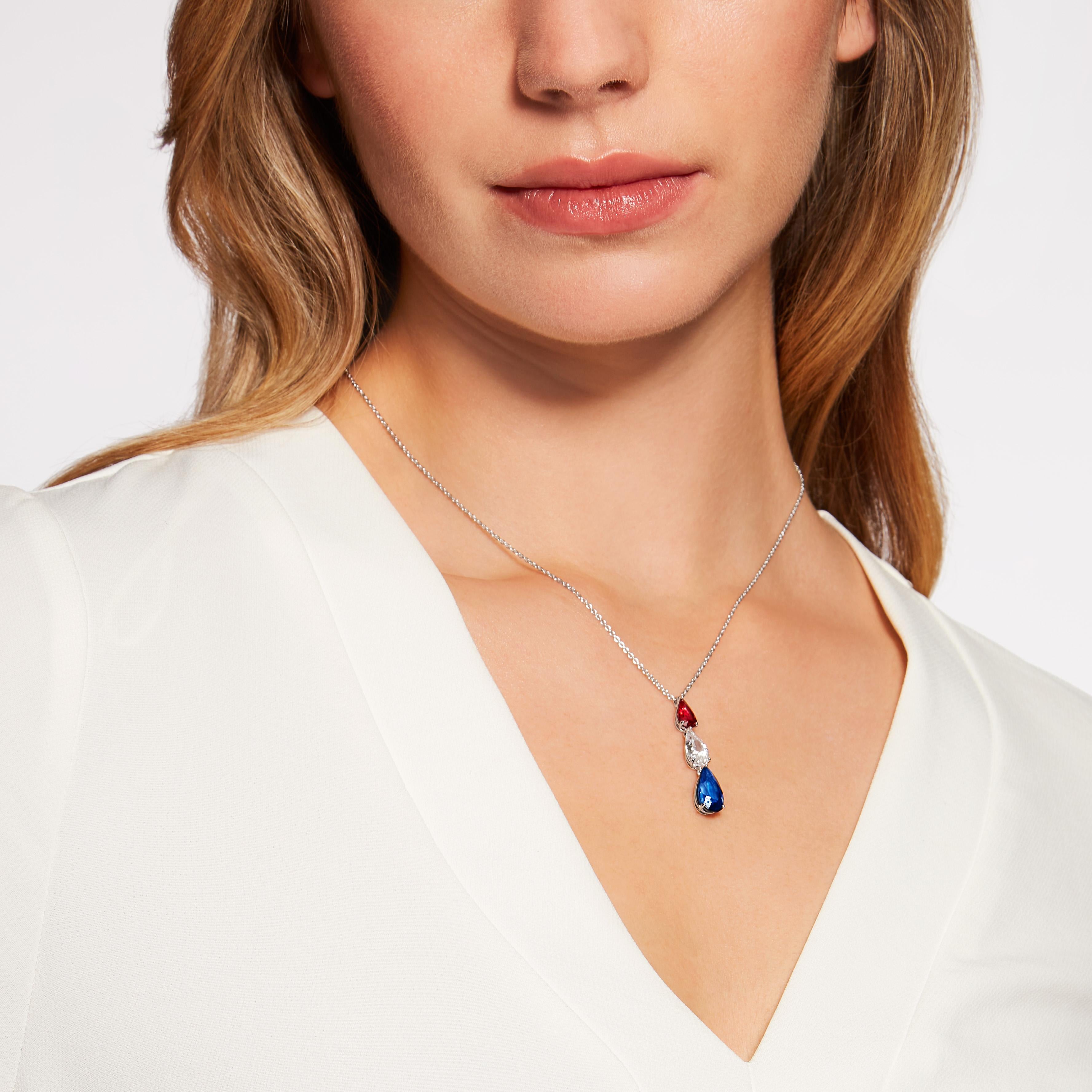 Ruby reds, white diamonds and sapphire blues – the Hirsh atelier have created a few special pieces in Britannia colours inspired by Her Majesty Queen Elizabeth II, created on her platinum jubilee year.

The Britannia Trilogy pendant features a pear