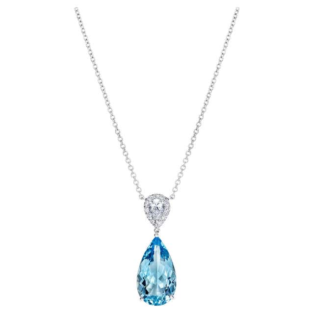 Edwardian Aquamarine and Diamond Bow Pendant For Sale at 1stDibs