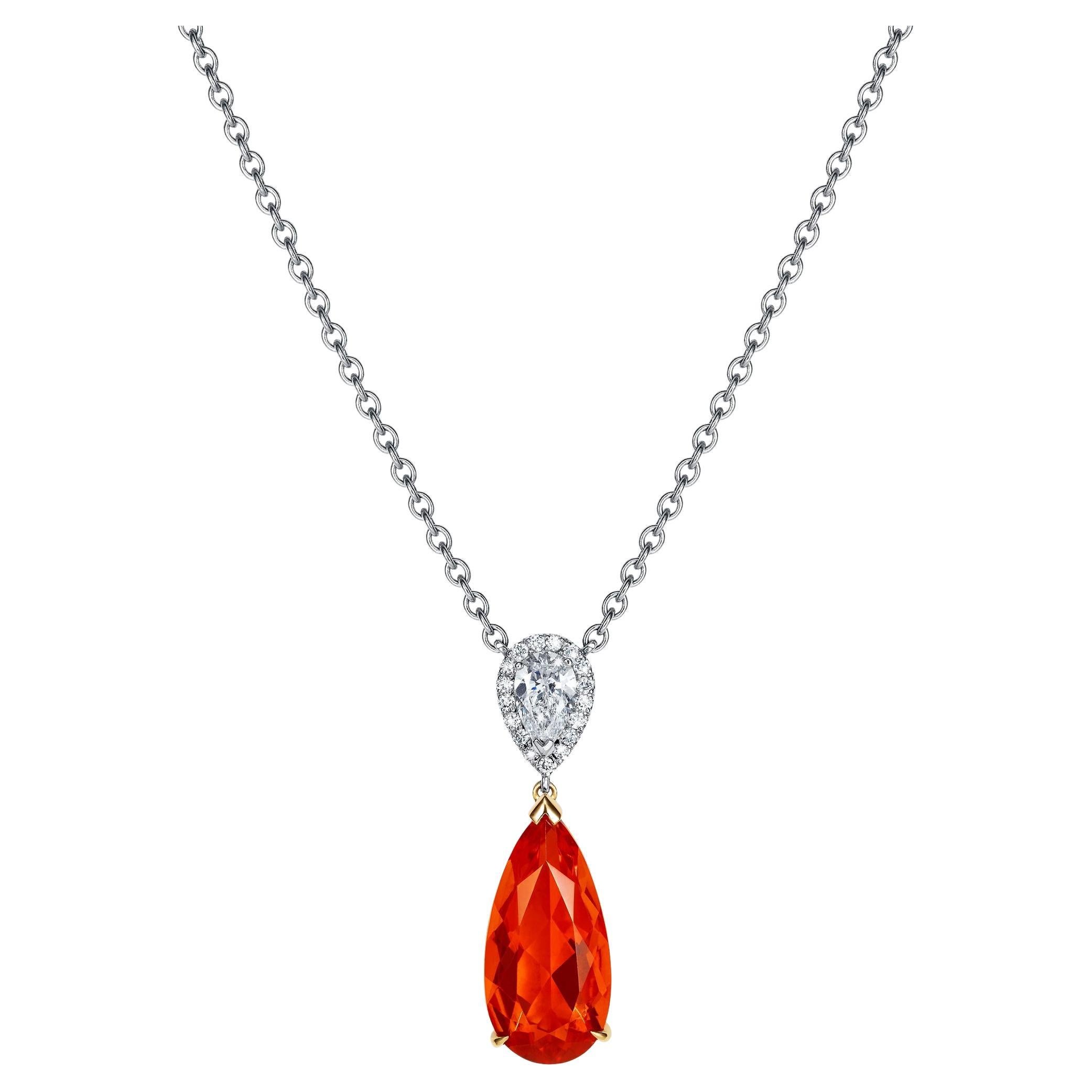 Hirsh Burlington Fire Opal and Diamond Pendant For Sale