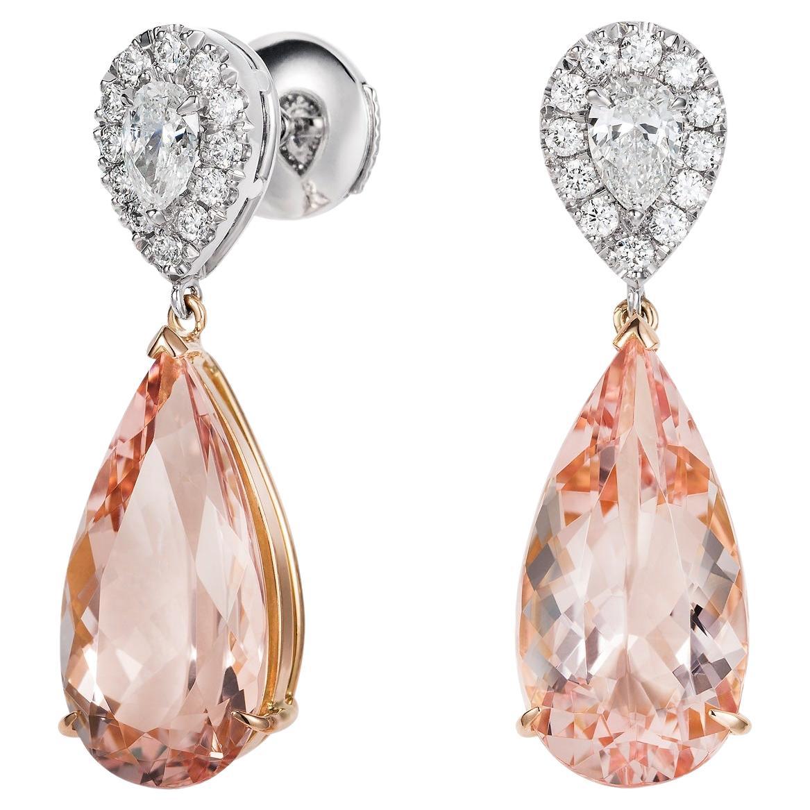 Platinum Morganite, Diamond Hanging Earrings For Sale at 1stDibs