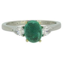 Hirsh Cabochon Emerald and Diamond Three-Stone Ring