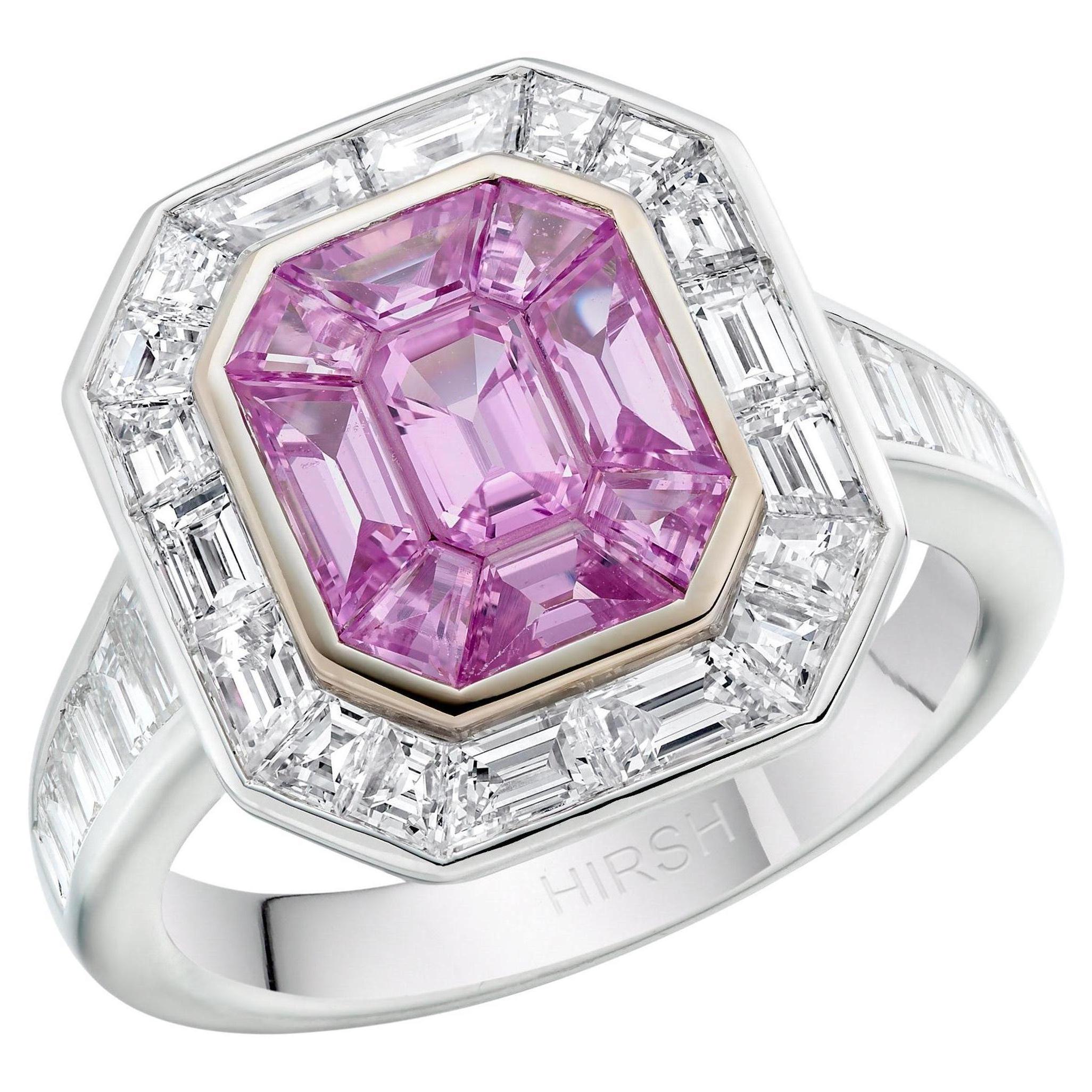 Gatsby-Ring mit rosa Hirsh-Saphir und Diamant