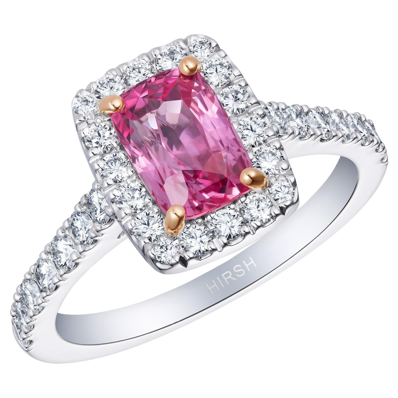 Hirsh Regal Cushion Cut Padparadscha Sapphire and Diamond Ring  For Sale