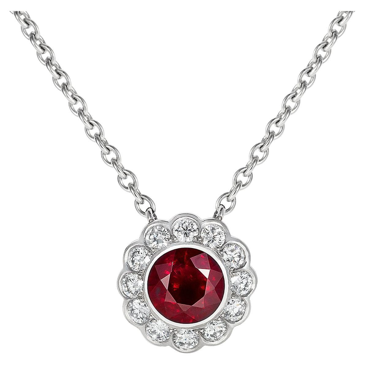 Hirsh Ruby and Diamond Carnation Pendant For Sale
