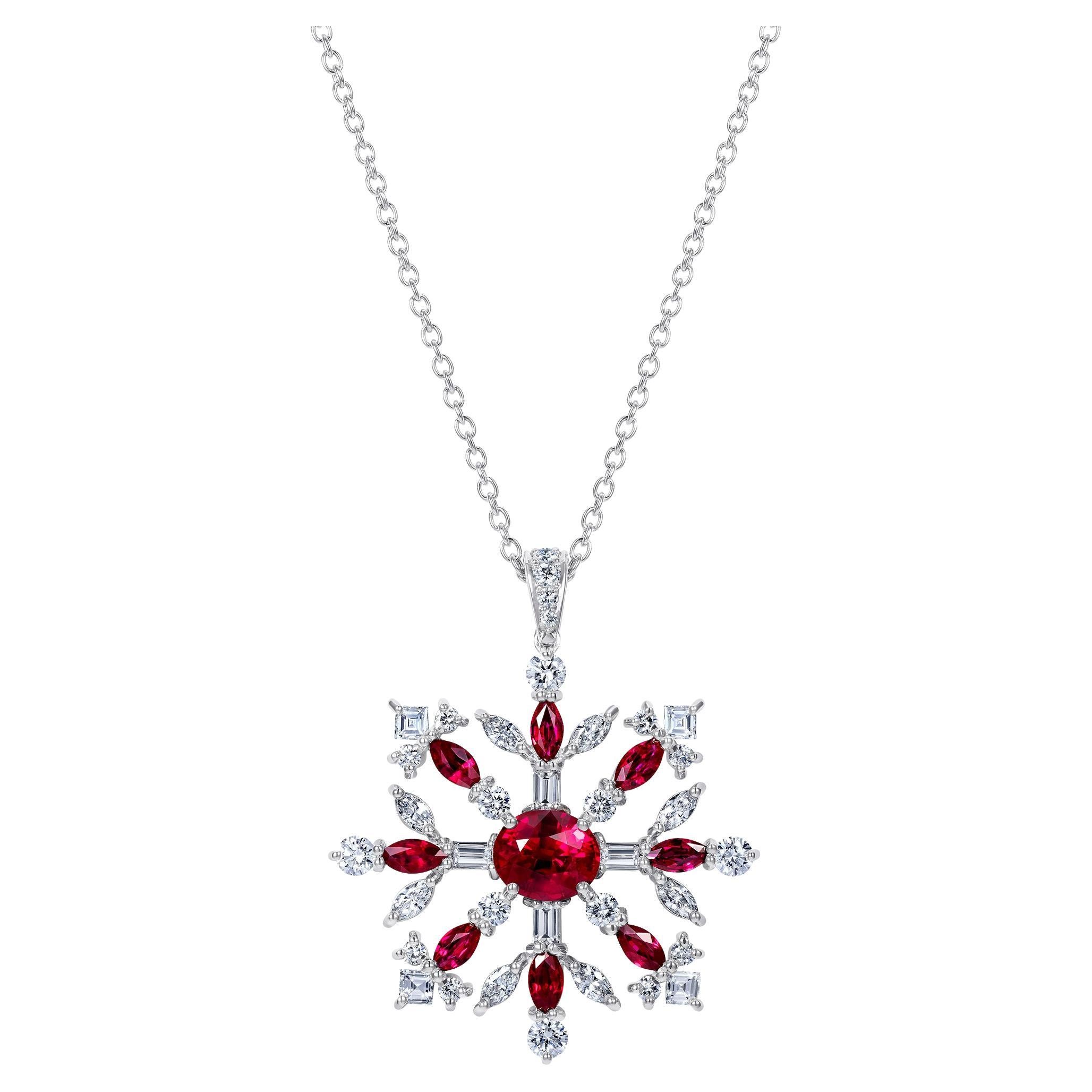 Pendentif flocon de neige Hirsh serti de rubis et de diamants en vente