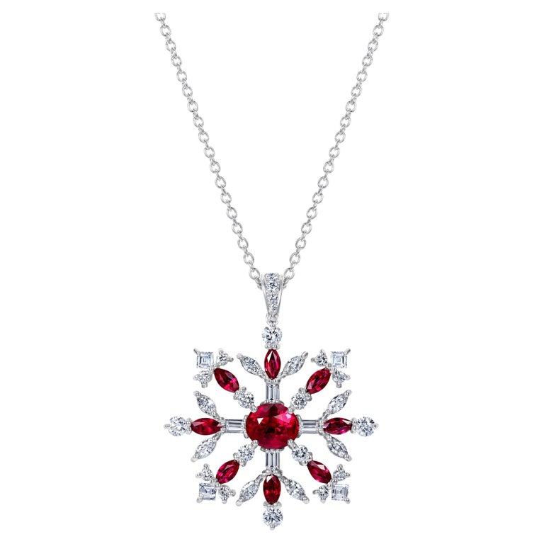 Hirsh Snowflake Pendant Set with Rubies and Diamonds For Sale