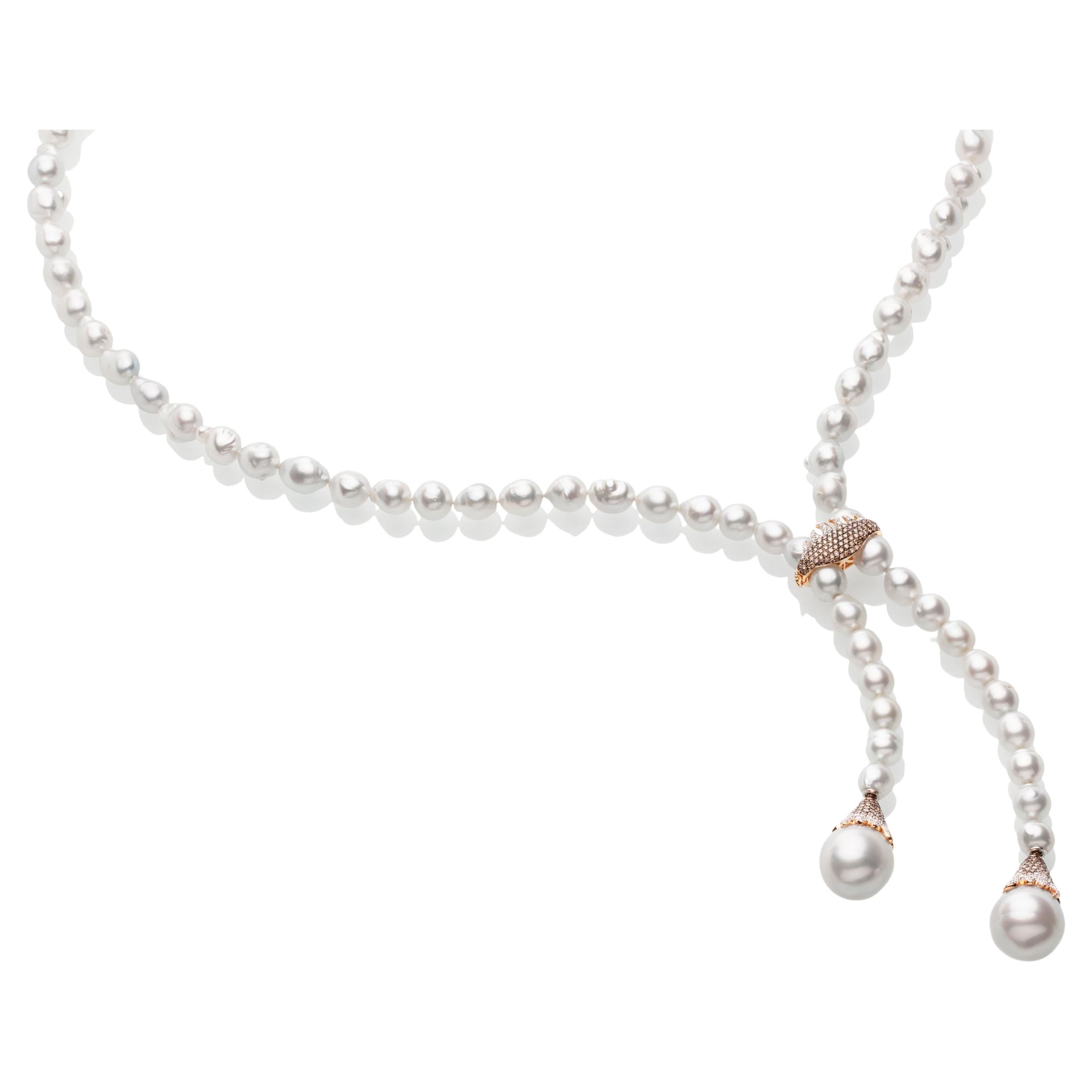 Platinum Spring Wire Necklace with Diamonds and Twin South Sea Pearl ...