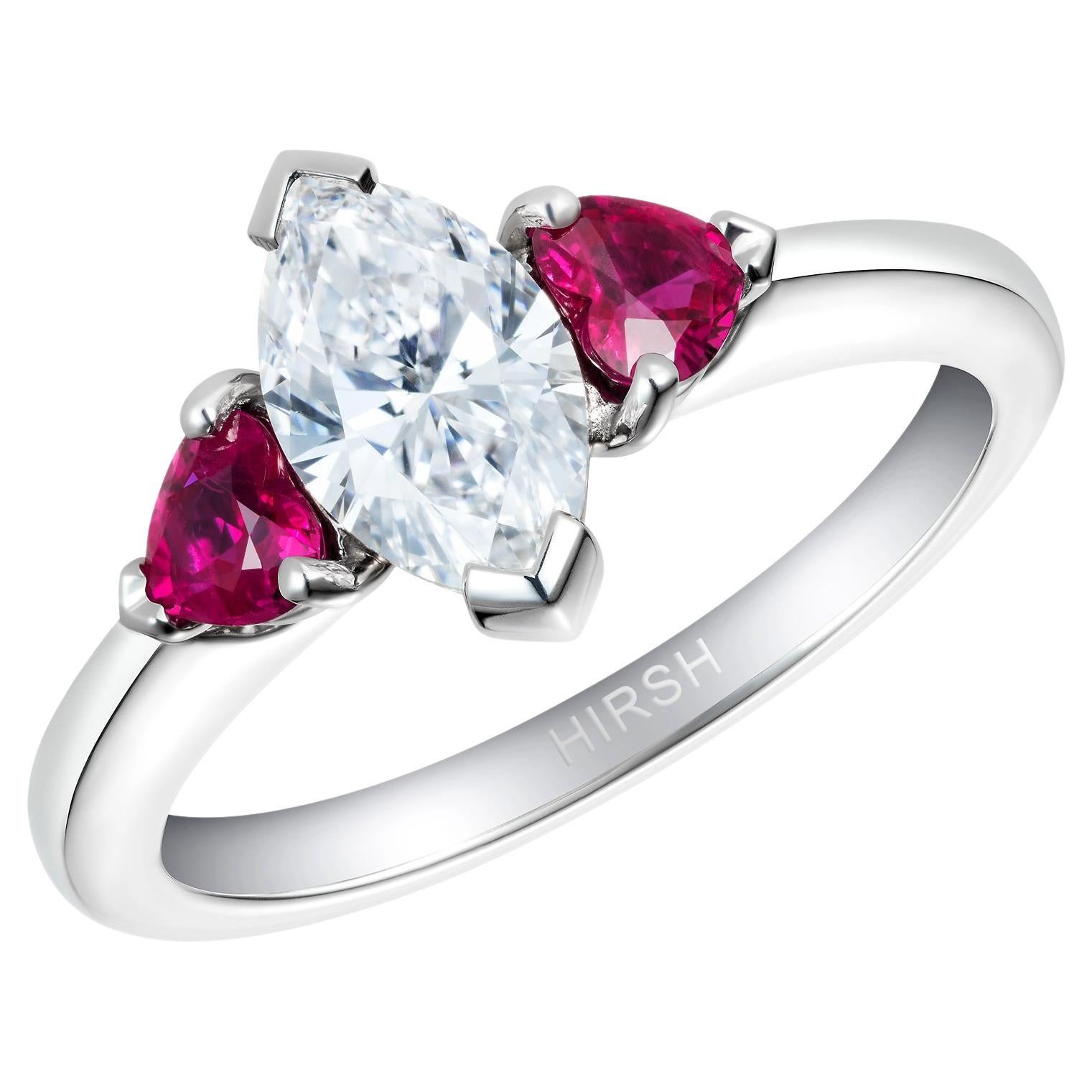 Hirsh Trio Diamond and Heart Shape Ruby Ring For Sale