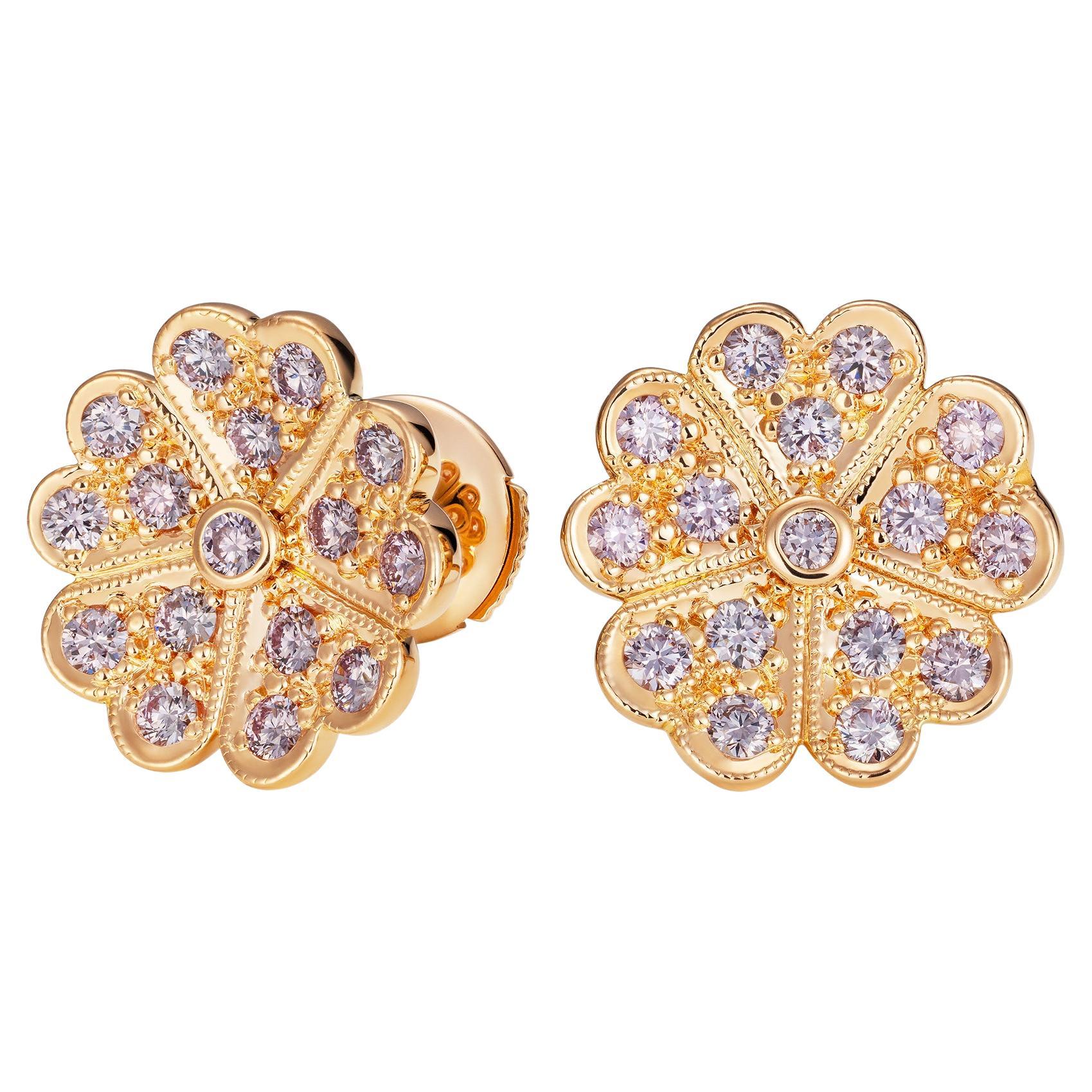 Hirsh Wildflower Campion Fancy Light Pink Diamond Earrings For Sale