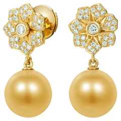 Hirsh Wildflower Golden Pearl and Diamond Earrings