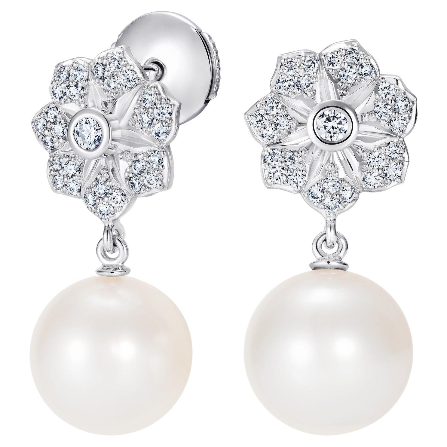 Hirsh Wildflower White Pearl and Diamond Earrings For Sale