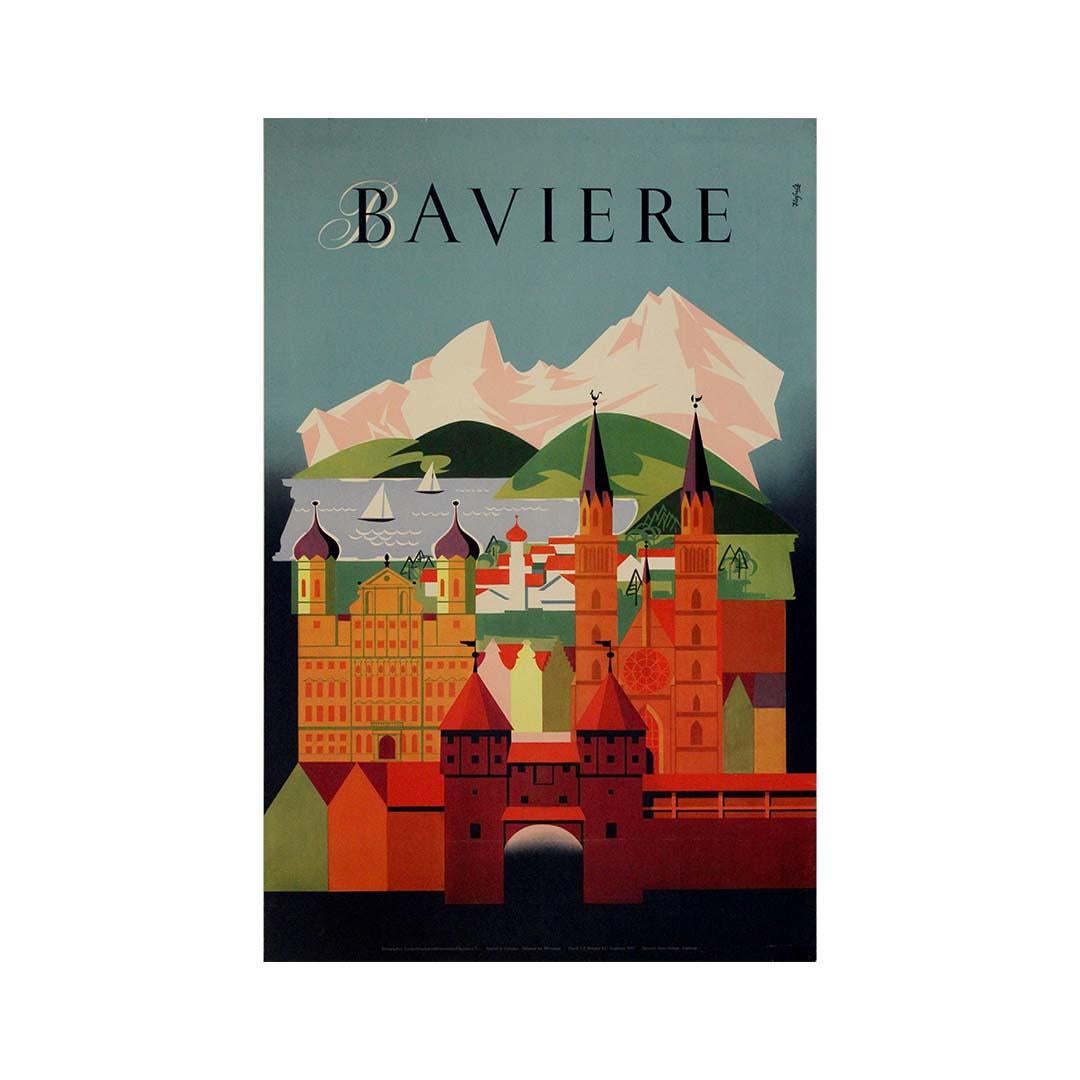 Cartel original de 1957 de la Oficina Nacional Alemana de Turismo en París - Baviere en venta 2