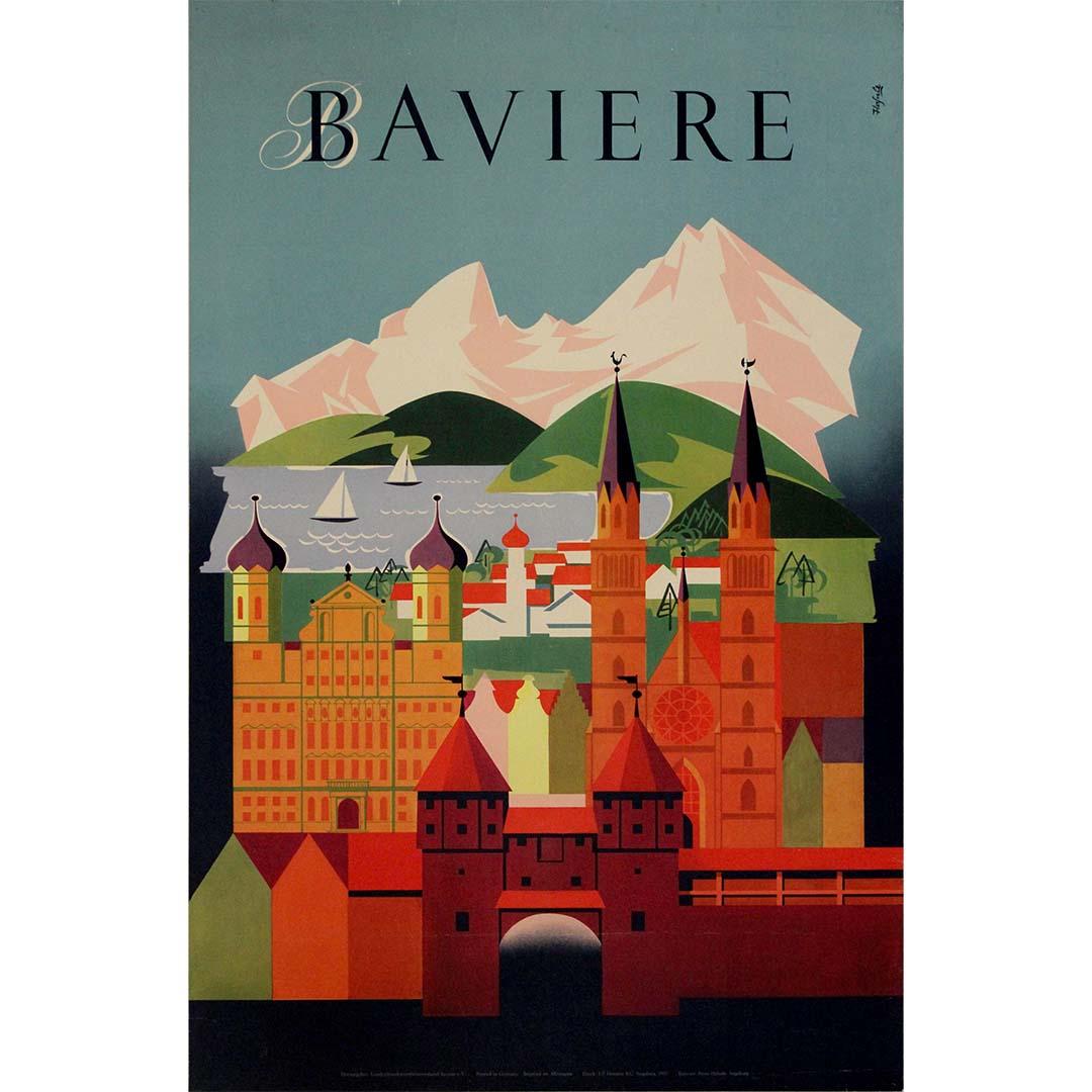 Cartel original de 1957 de la Oficina Nacional Alemana de Turismo en París - Baviere - Print de Hirsule