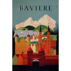 Cartel original de 1957 de la Oficina Nacional Alemana de Turismo en París - Baviere