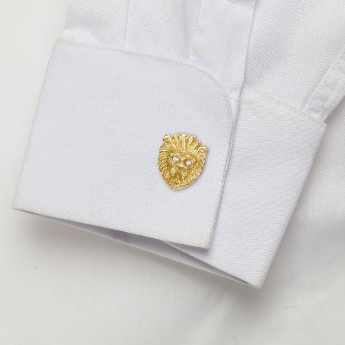 Contemporary His and Her Lion Head Cuff Link and Earrings For Sale