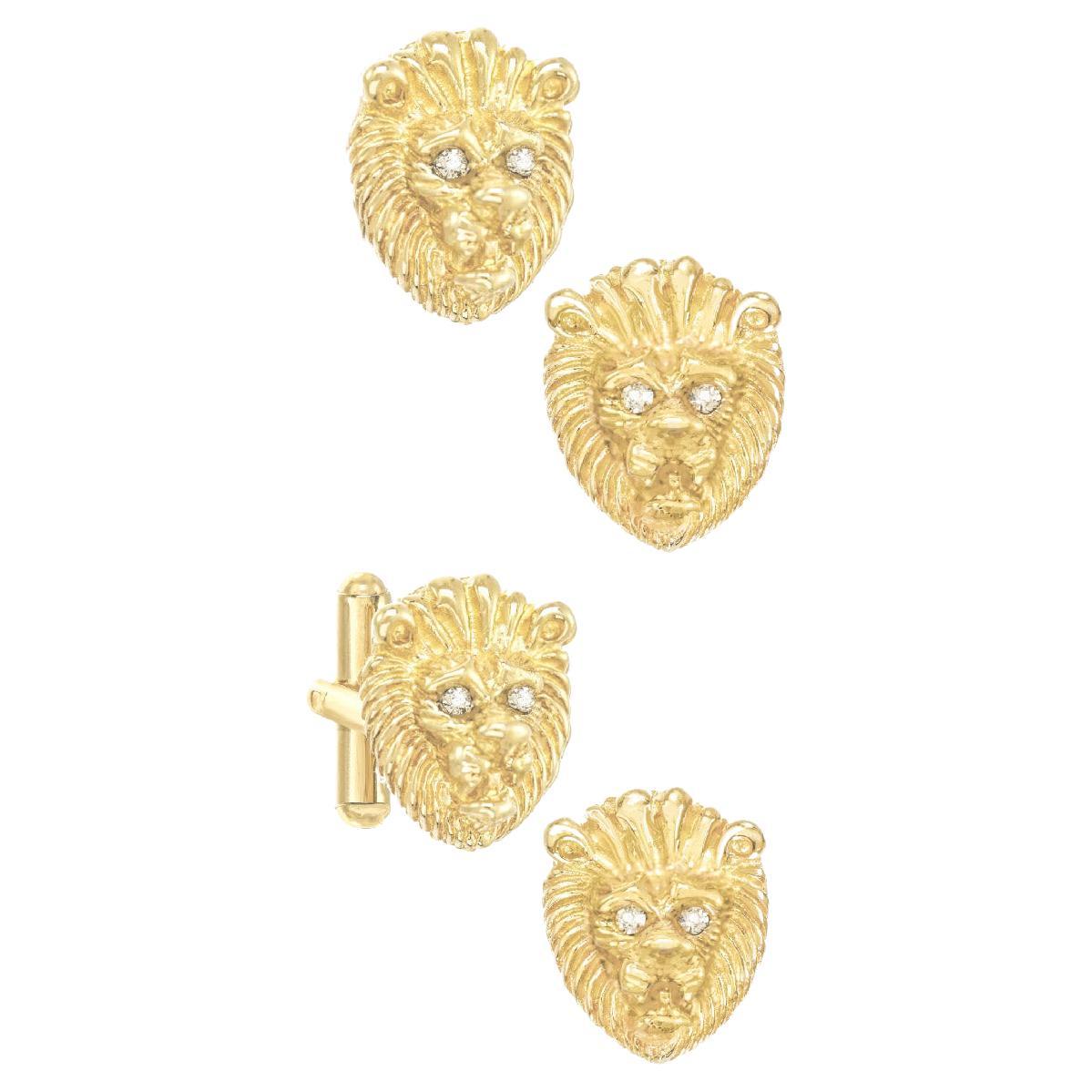 His and Her Lion Head Cuff Link and Earrings For Sale