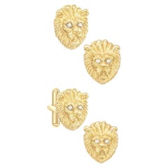 His and Her Lion Head Cuff Link and Earrings