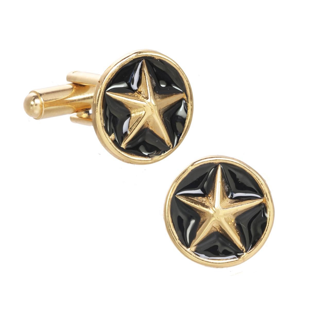 Contemporary His and Her Lonestar Cuff Links and Earrings in Gold For Sale