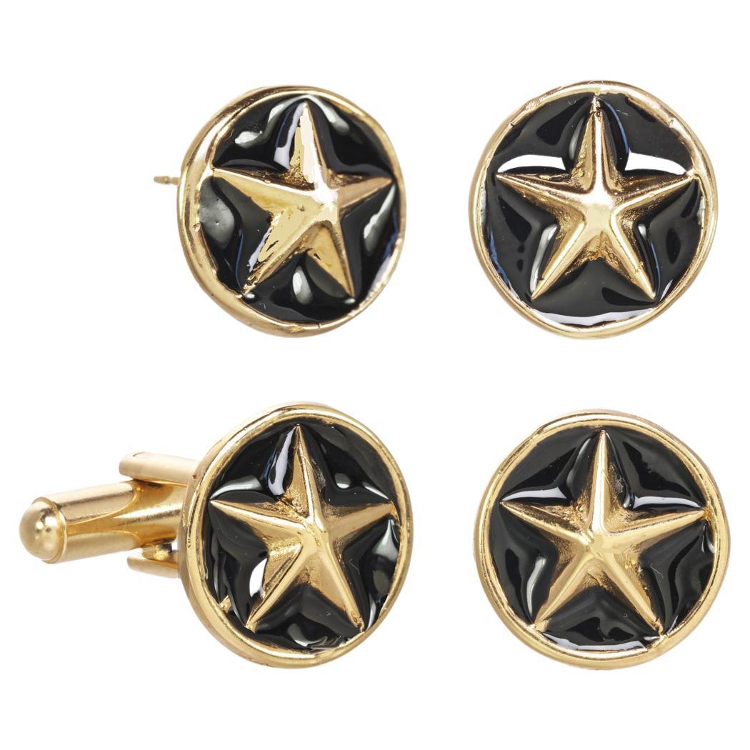 His and Her Lonestar Cuff Links and Earrings in Gold For Sale