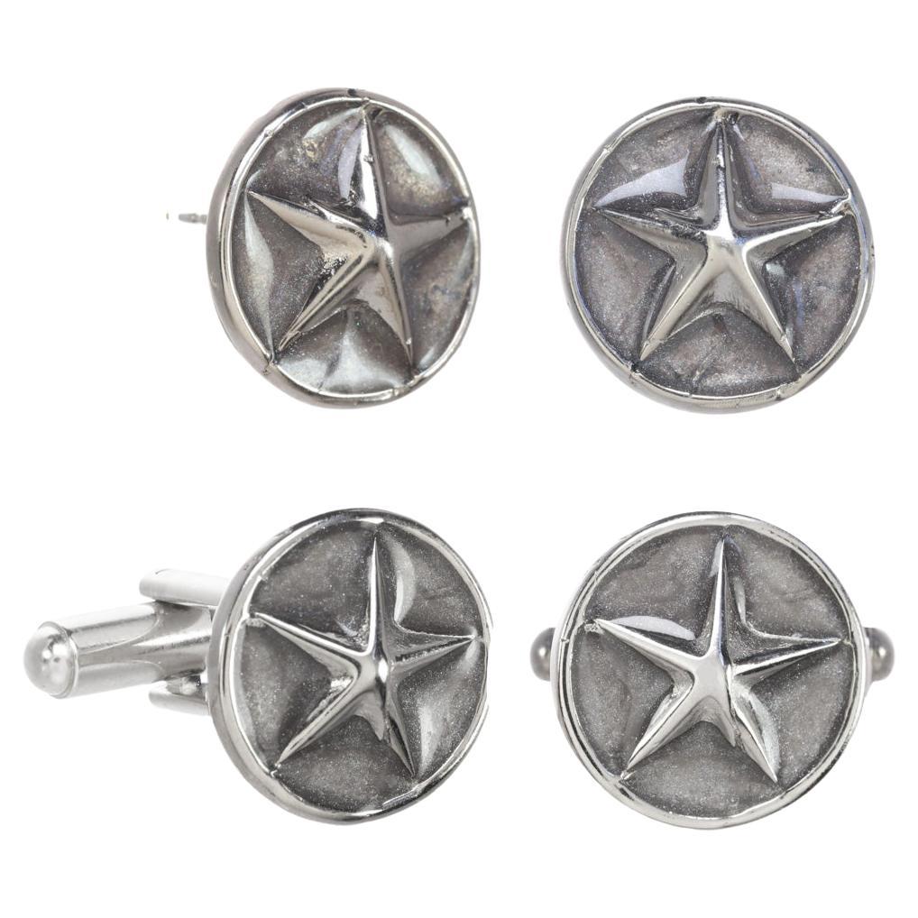 His and Her Lonestar Cuff Links and Earrings in Rhodium For Sale