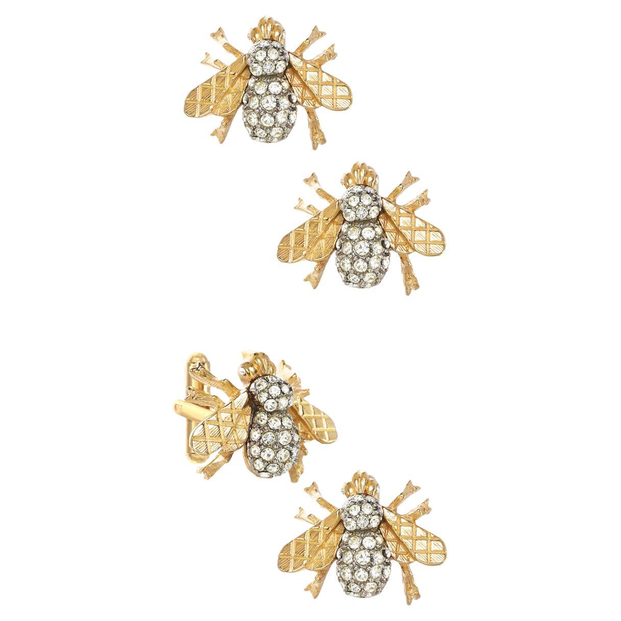 His and Her Mini Bee Cuff Link and Earrings For Sale