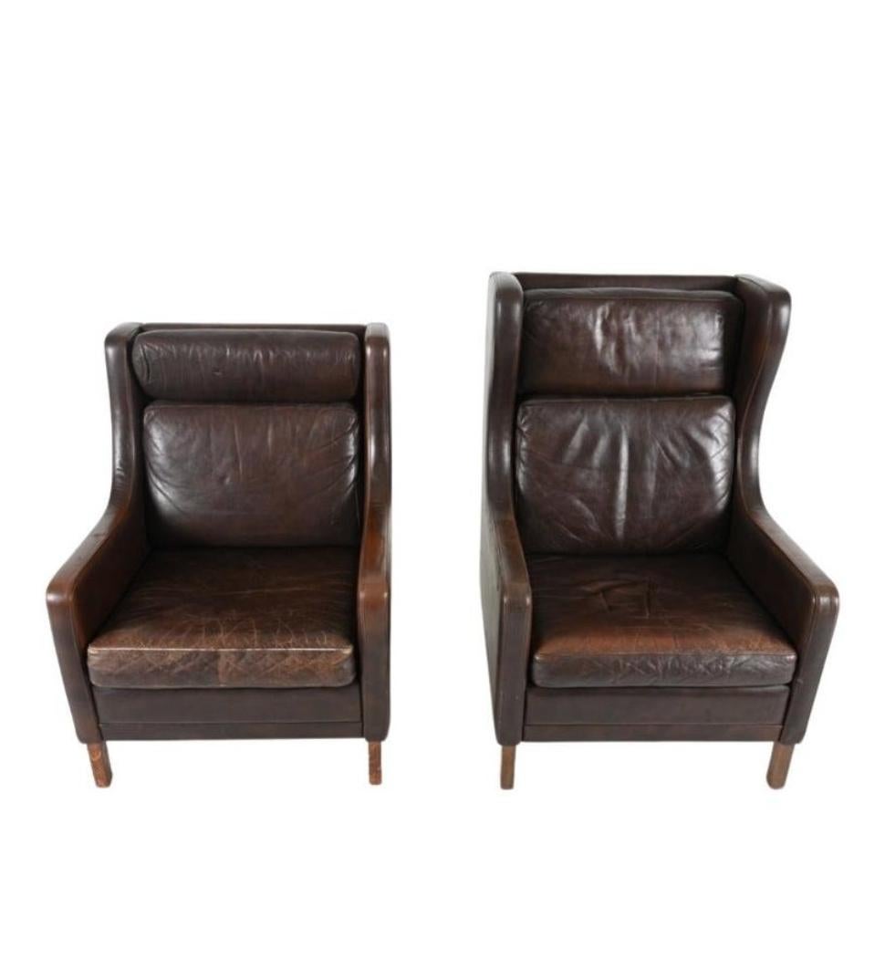 Mid-Century Modern His and Hers Borge Mogensen Leather Lounge Chairs Denmark 1960s For Sale