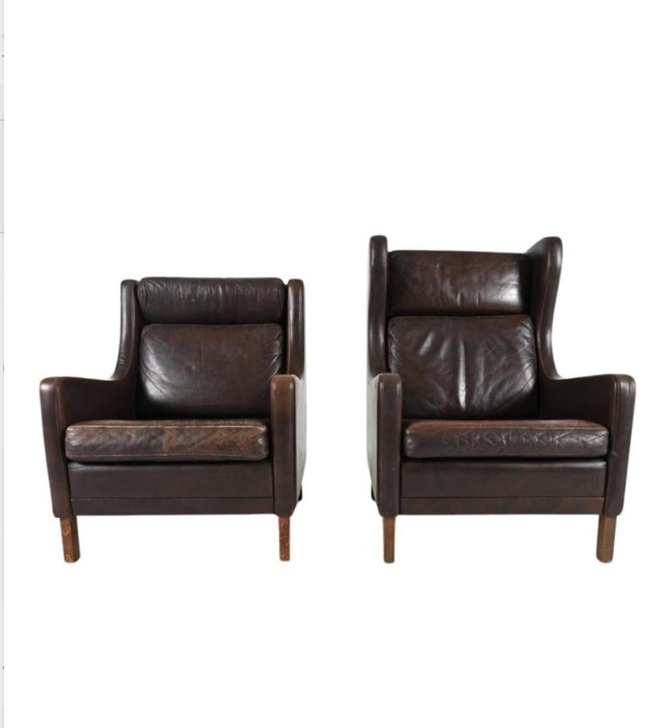 Danish His and Hers Borge Mogensen Leather Lounge Chairs Denmark 1960s For Sale
